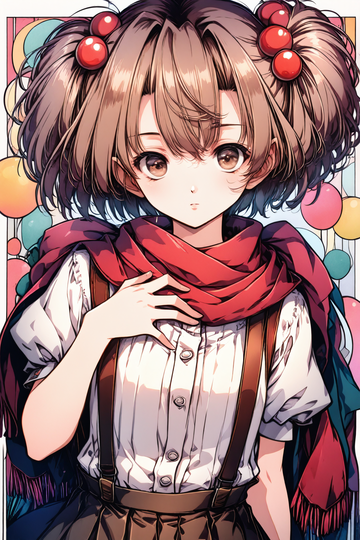 39208-3838340796-1girl,solo,scarf,suspenders,hair ornament,hair bobbles,short sleeves,looking at viewer,skirt,brown hair,brown eyes,shirt,upper b.png